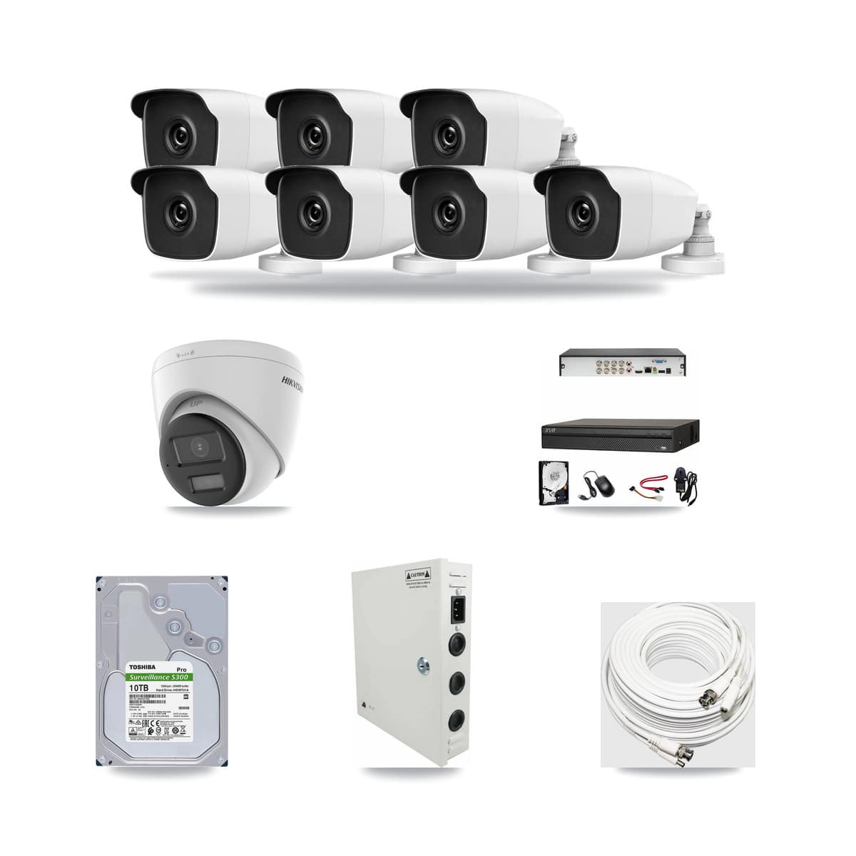 8-Channel 3MP – 4K CCTV Kit — 1 Hikvision 4K Turret + 7 HiLook 3MP Bullet Cameras + 10TB Recording - Image 1