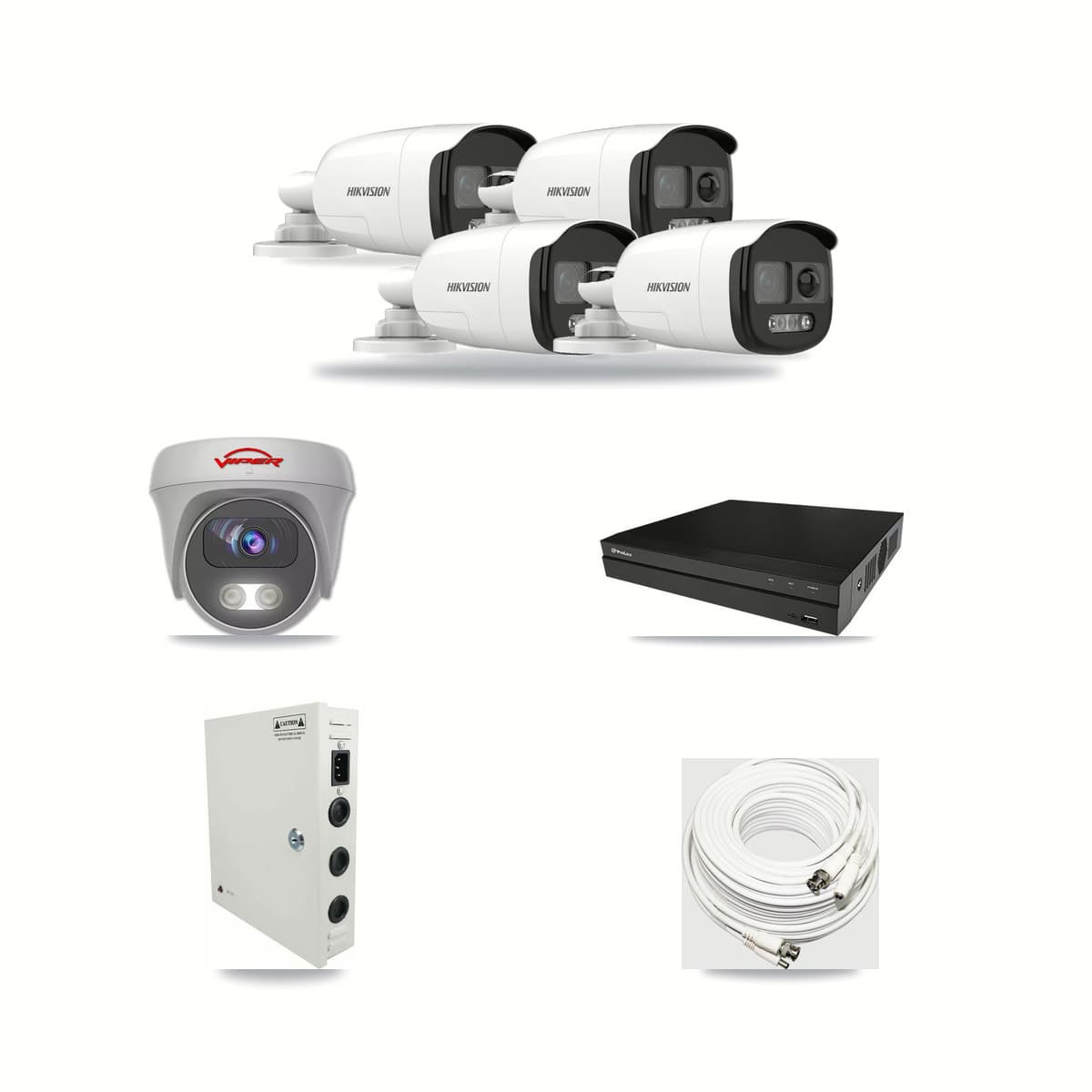 8-Channel 5MP CCTV Kit — 4 DS-2CE12KF3T Bullet + 1 White VIPER-5MP-3K Cameras + 6TB Recording (PXD-5208AN Recorder) - Image 1