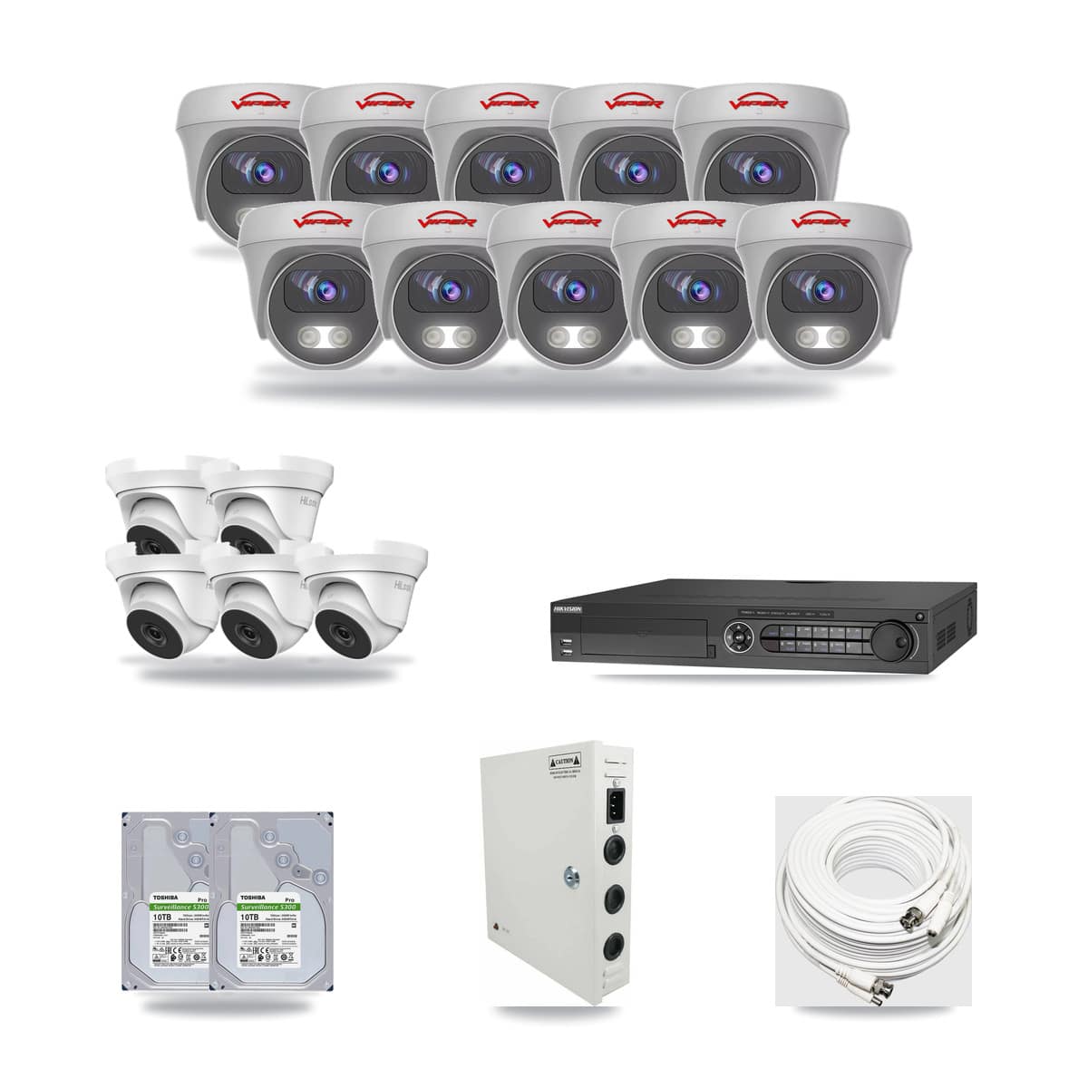 32-Channel 4MP – 5MP CCTV Kit — 5 4MP Turret + 10 White 5MP Cameras + 2× 10TB Recording (IDS-7332HUHI Recorder) - Image 1