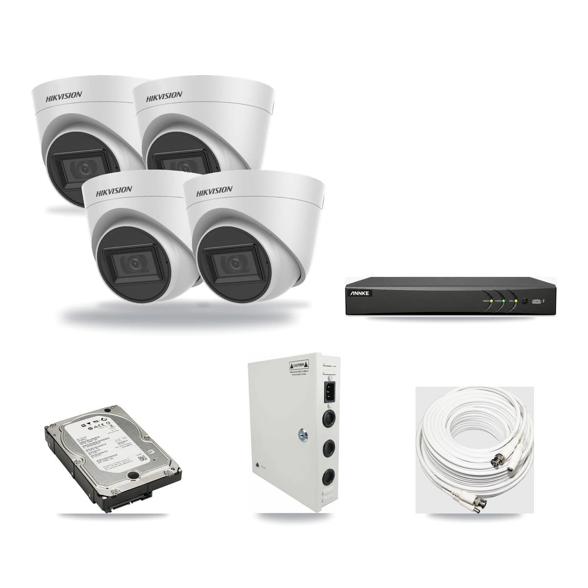 Hikvision & ANNKE 4-Channel 5MP CCTV Kit — 4 White Turret Cameras + 5TB Recording - Image 1
