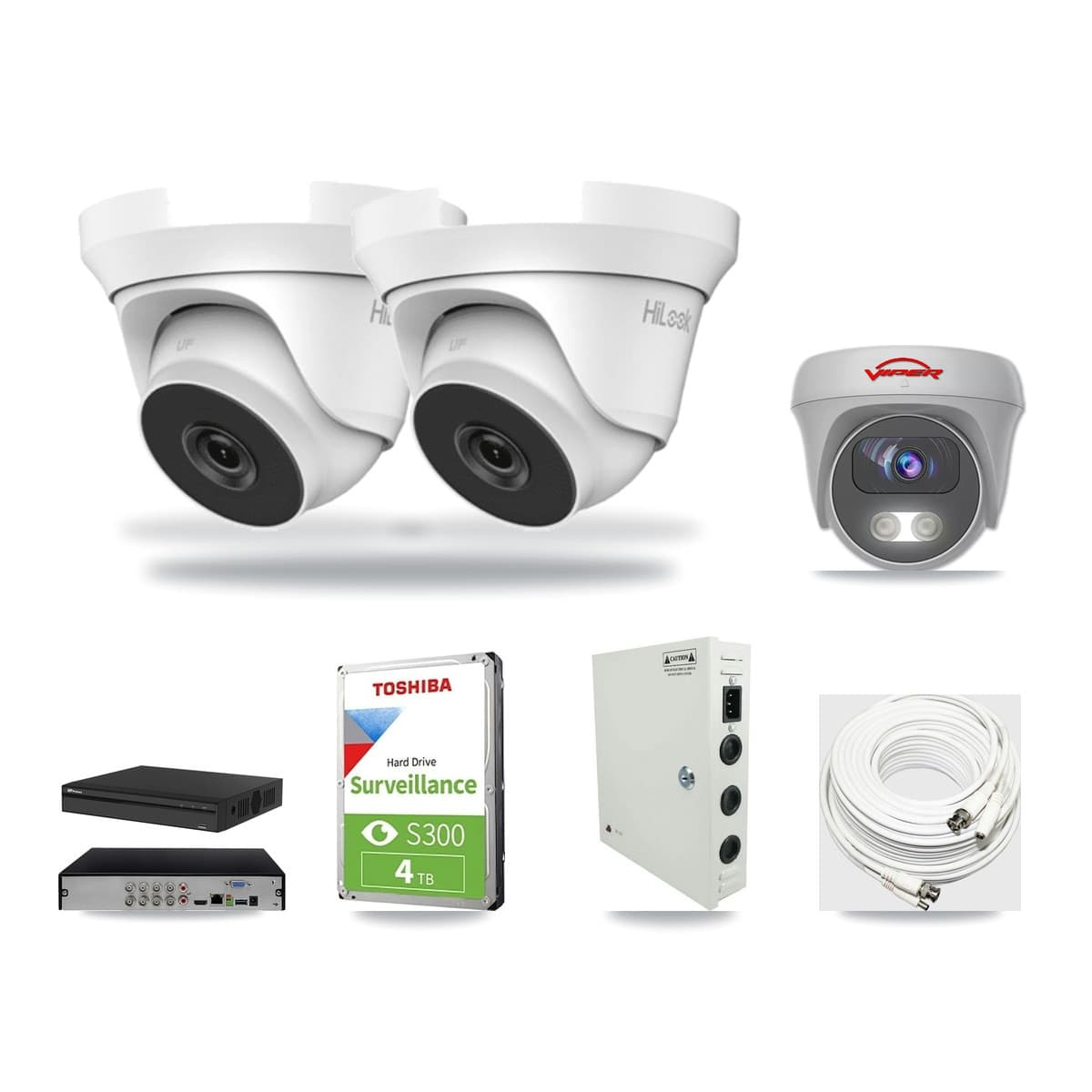 8-Channel 4MP – 5MP CCTV Kit — 2 4MP Turret + 1 White 5MP Cameras + 4TB Recording (PXD-5108HS Recorder) - Image 1