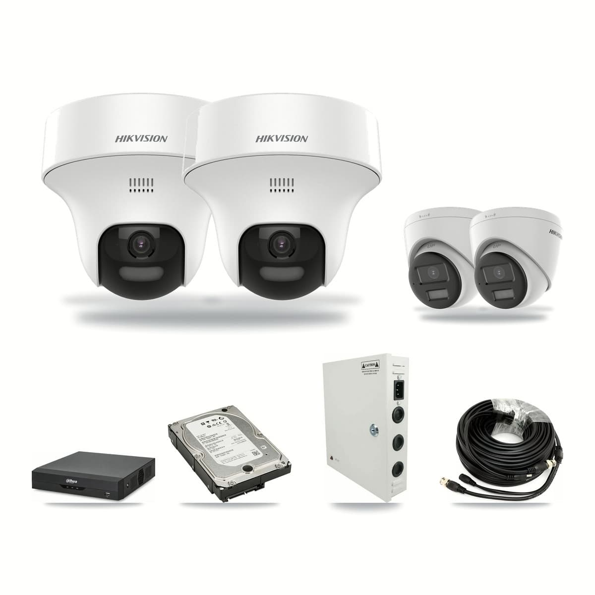 Hikvision & Dahua 4-Channel 5MP CCTV Kit — 2 DS-2CE70K0T + 2 DS-2CE78K0T Turret Cameras + 5TB Recording - Image 1