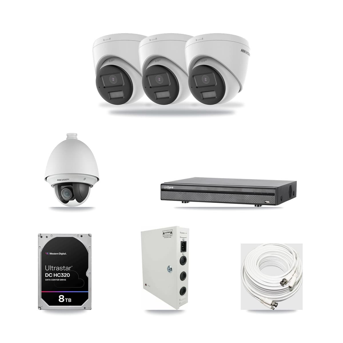 Hikvision & Dahua 8-Channel 2MP – 4K CCTV Kit — 1 2MP PTZ + 3 4K Turret Cameras + 8TB Recording - Image 1