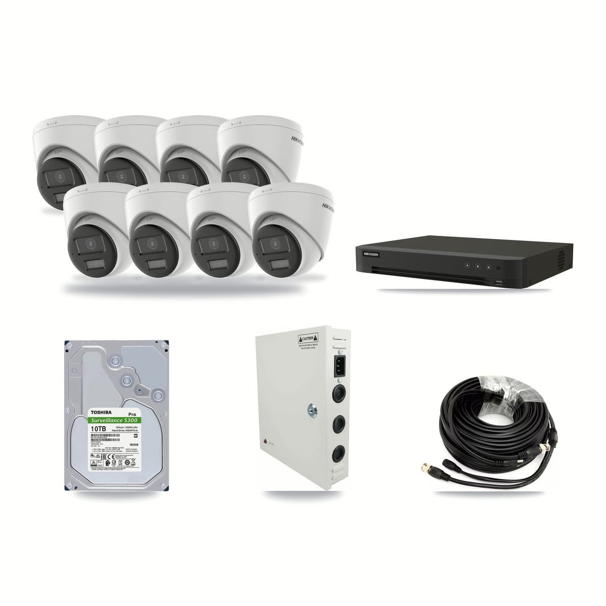 Hikvision 8-Channel 5MP CCTV Kit — 8 DS-2CE78K0T-LPTS Turret Cameras + 10TB Recording (IDS-7208HUHI-M1/XT Recorder) - Image 1