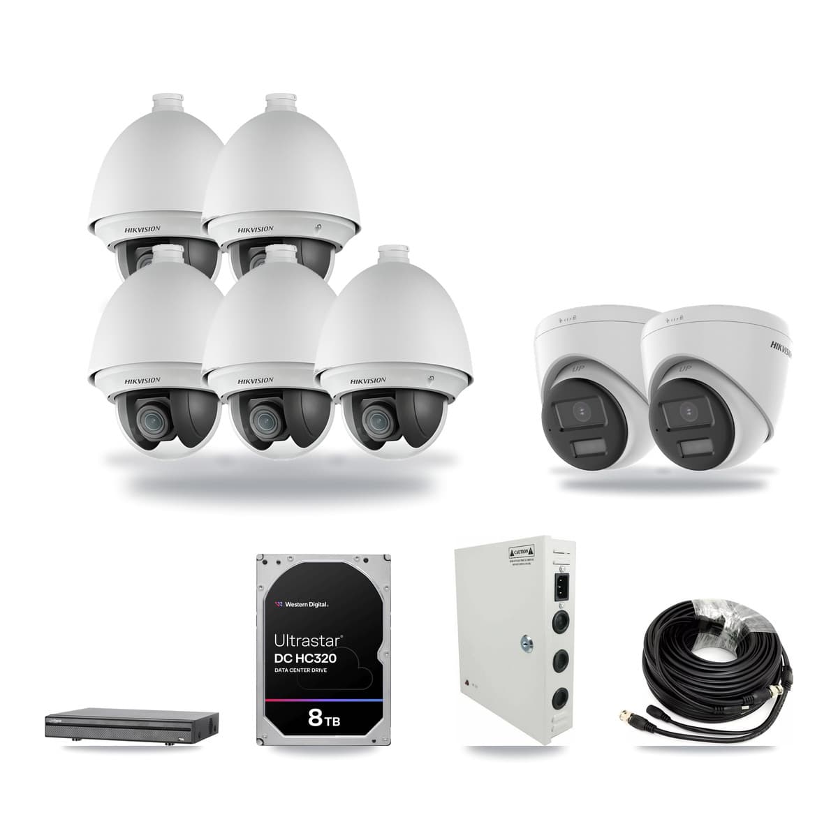Hikvision & Dahua 8-Channel 2MP – 4K CCTV Kit — 5 2MP PTZ + 2 4K Turret Cameras + 8TB Recording - Image 1