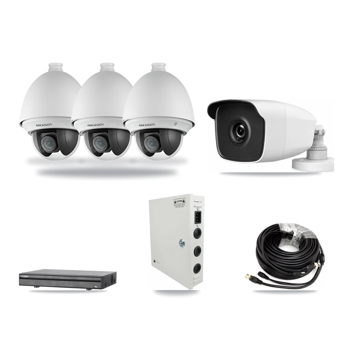 8-Channel 2MP – 3MP CCTV Kit — 3 2MP PTZ + 1 3MP Bullet Cameras + 3TB Recording (DH-XVR5108H Recorder) - Image 1