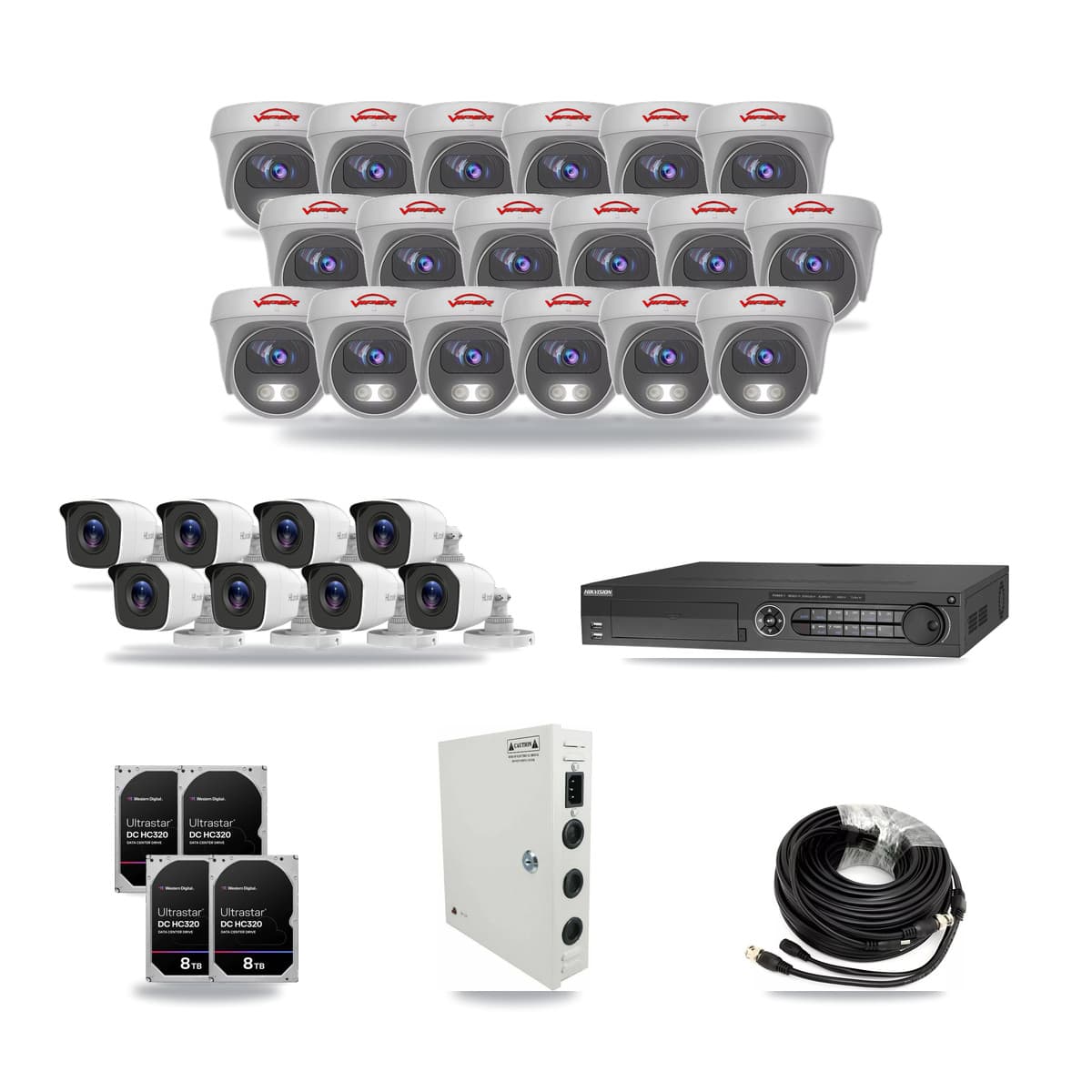 32-Channel 4MP – 5MP CCTV Kit — 8 4MP Bullet + 18 White 5MP Cameras + 4× 8TB Recording (DS-7332HQHI Recorder) - Image 1