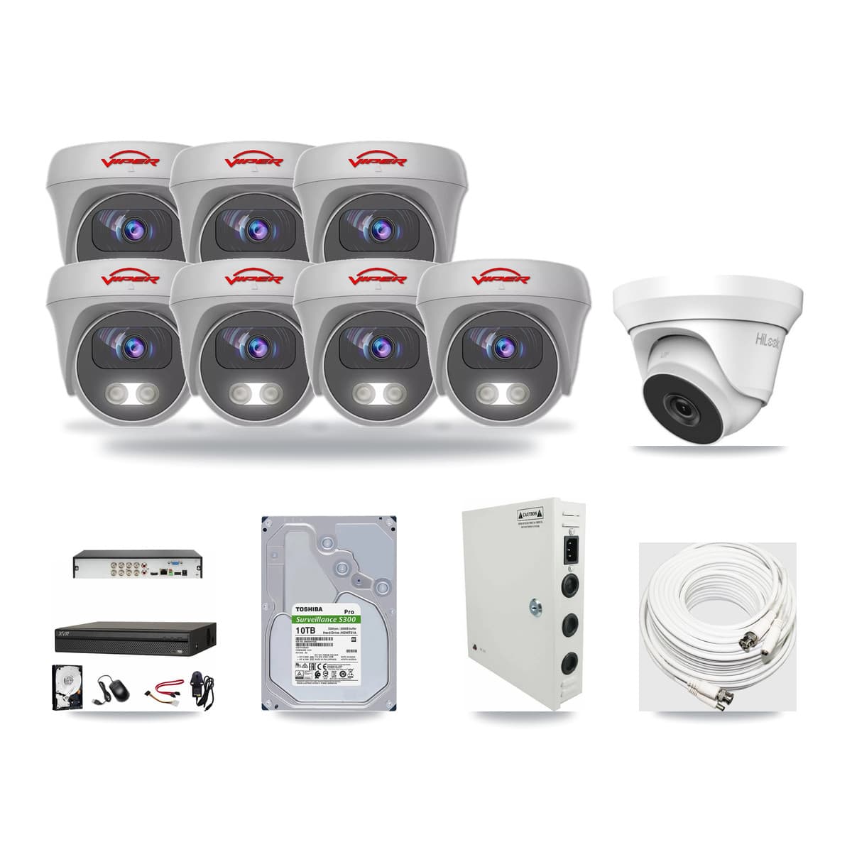 8-Channel 4MP – 5MP CCTV Kit — 1 HiLook 4MP Turret + 7 Viper 5MP Cameras + 10TB Recording - Image 1