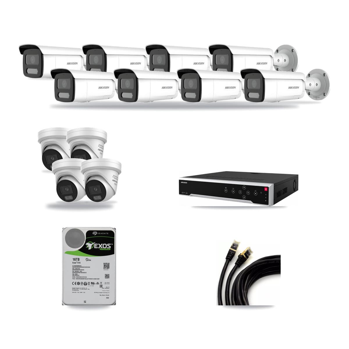 Hikvision 32-channel CCTV kit: 12 cameras (8× 4MP Bullet + 4× 4MP Turret), 16TB hard drive