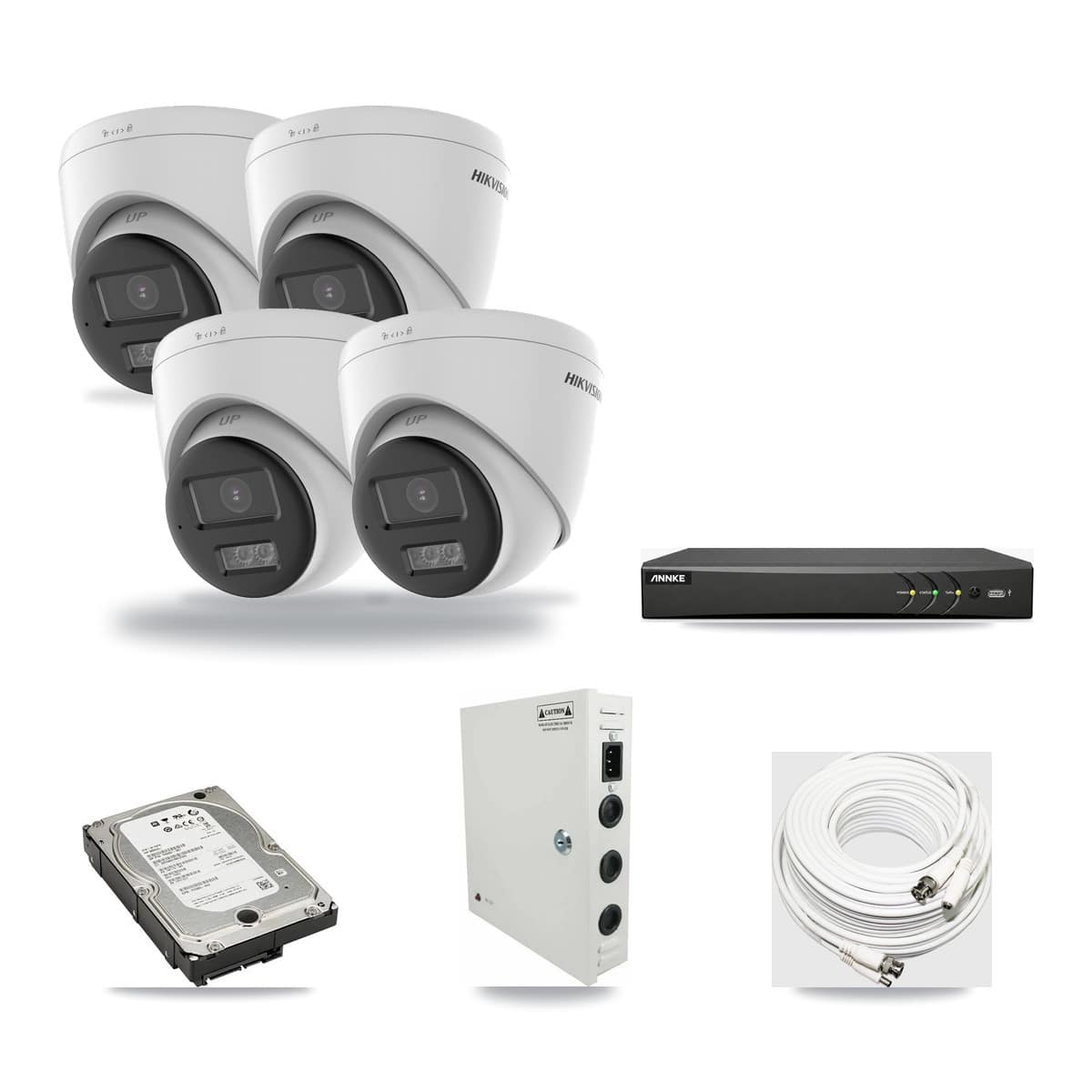 Hikvision & ANNKE 4-Channel 5MP CCTV Kit — 4 DS-2CE78K0T-LTS Turret Cameras + 5TB Recording (AN-DV4-8MP-D941BB Recorder) - Image 1