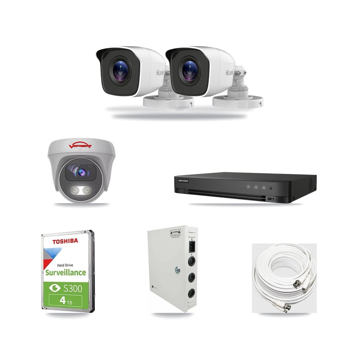 4-Channel 4MP – 5MP CCTV Kit — 2 4MP Bullet + 1 White 5MP Cameras + 4TB Recording (IDS-7204HUHI Recorder) - Image 1