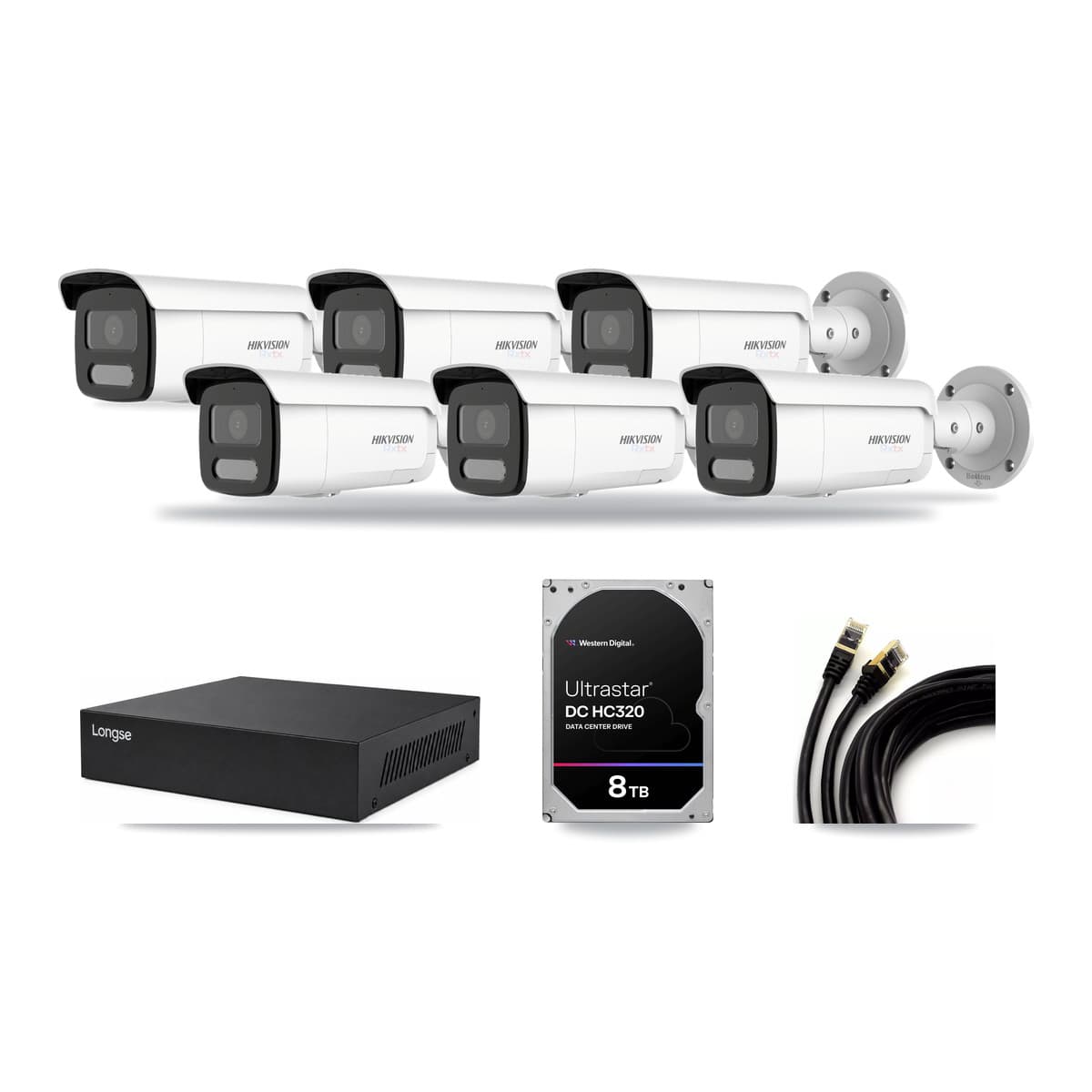 Longse 8-channel CCTV kit: 6 cameras (6× 4K Bullet), 8TB hard drive