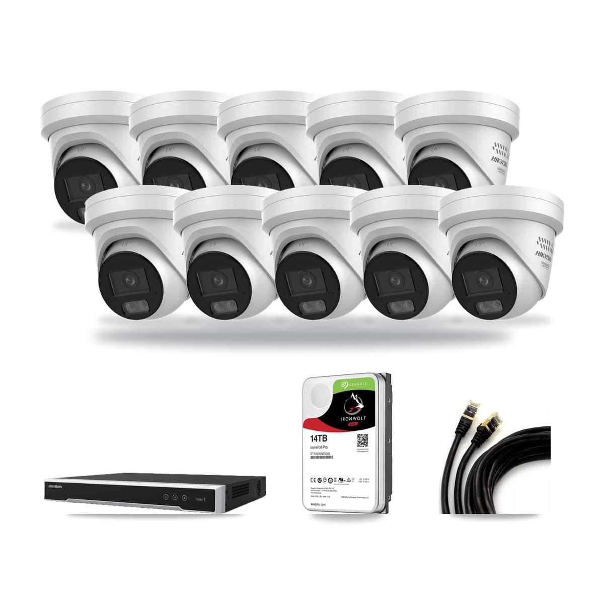 Hikvision 16-channel CCTV kit: 10 cameras (10× 4MP Turret), 14TB hard drive