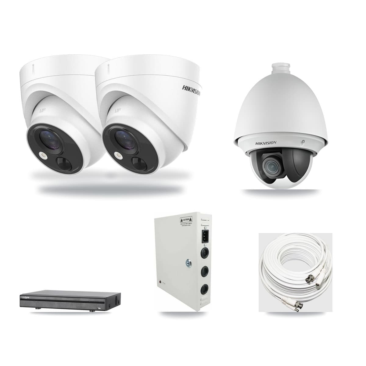 Hikvision & Dahua 8-Channel 2MP – 5MP CCTV Kit — 1 DS-2AE4225T 2MP PTZ + 2 DS-2CE71H0T 5MP Turret Cameras + 3TB Recording - Image 1