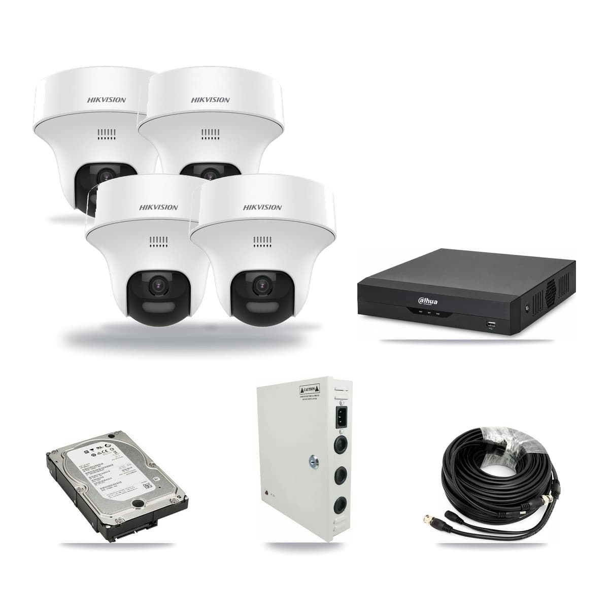 Hikvision & Dahua 4-Channel 5MP CCTV Kit — 4 DS-2CE70K0T Turret Cameras + 5TB Recording - Image 1
