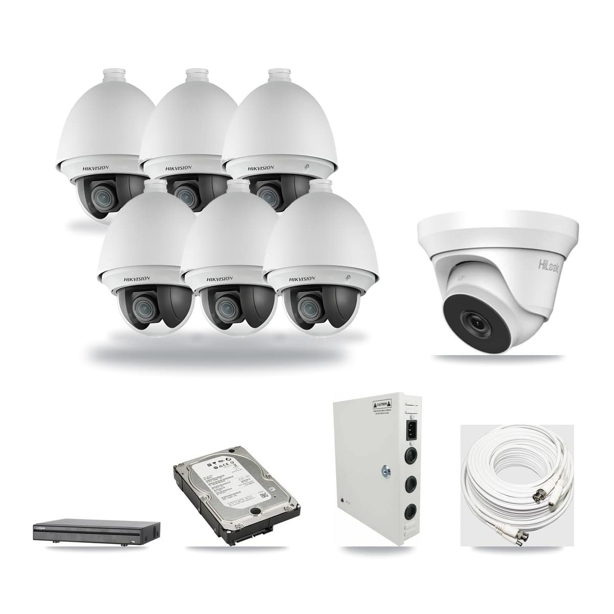8-Channel 2MP – 4MP CCTV Kit — 6 2MP PTZ + 1 4MP Turret Cameras + 5TB Recording (DH-XVR5108H Recorder) - Image 1