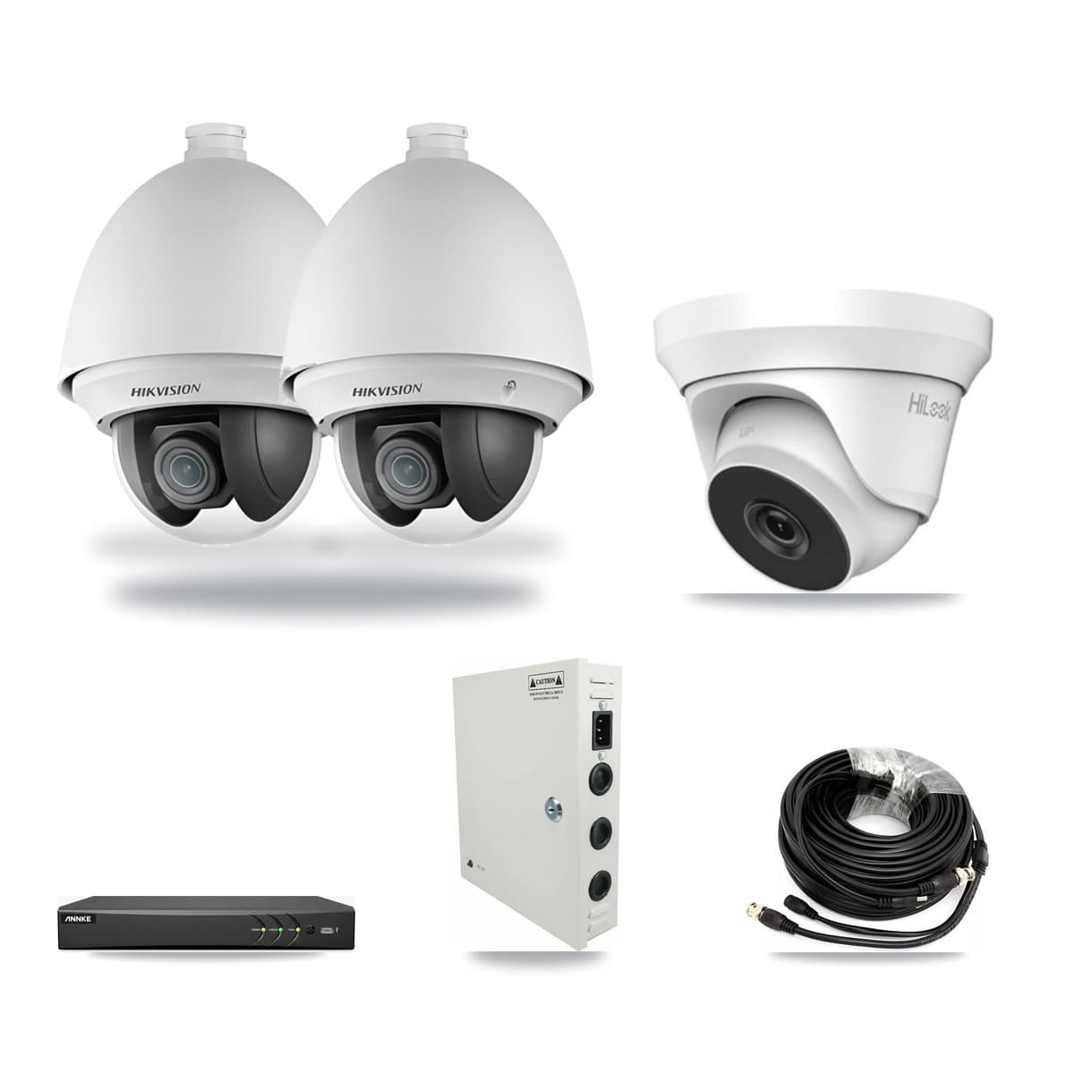 4-Channel 2MP – 4MP CCTV Kit — 2 2MP PTZ + 1 4MP Turret Cameras + 3TB Recording (AN-DV4-8MP Recorder) - Image 1
