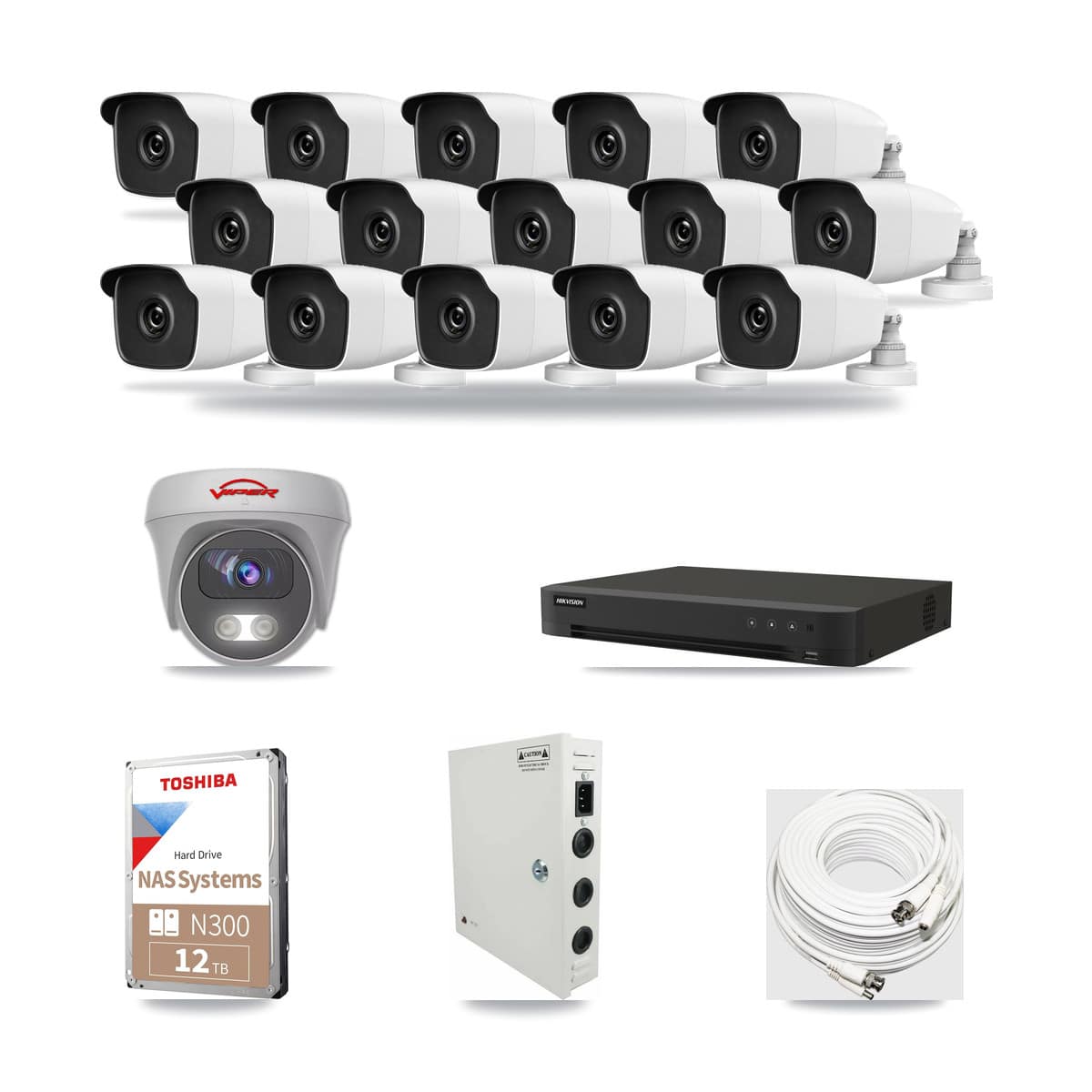 16-Channel 3MP – 5MP CCTV Kit — 15 3MP Bullet + 1 5MP Cameras + 12TB Recording - Image 1