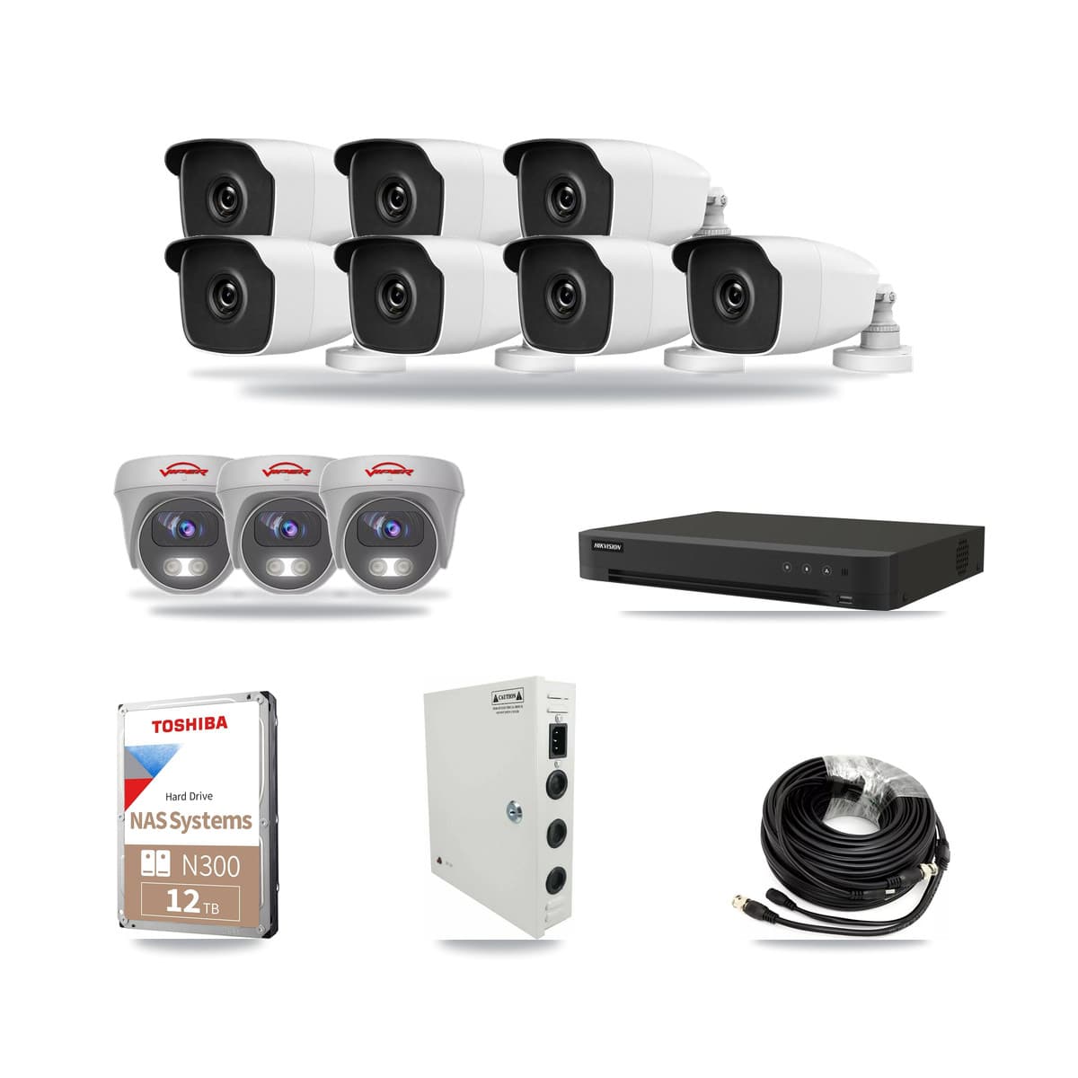 16-Channel 3MP – 5MP CCTV Kit — 7 3MP Bullet + 3 5MP Cameras + 12TB Recording - Image 1