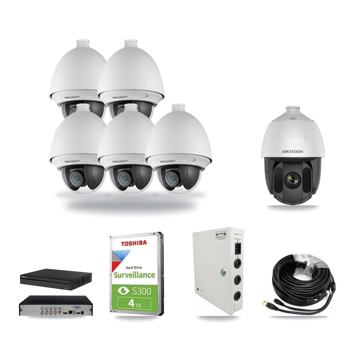 Hikvision & Prolux 8-Channel 2MP CCTV Kit — 5 DS-2AE4225T + 1 DS-2AE5225TI PTZ Cameras + 4TB Recording - Image 1