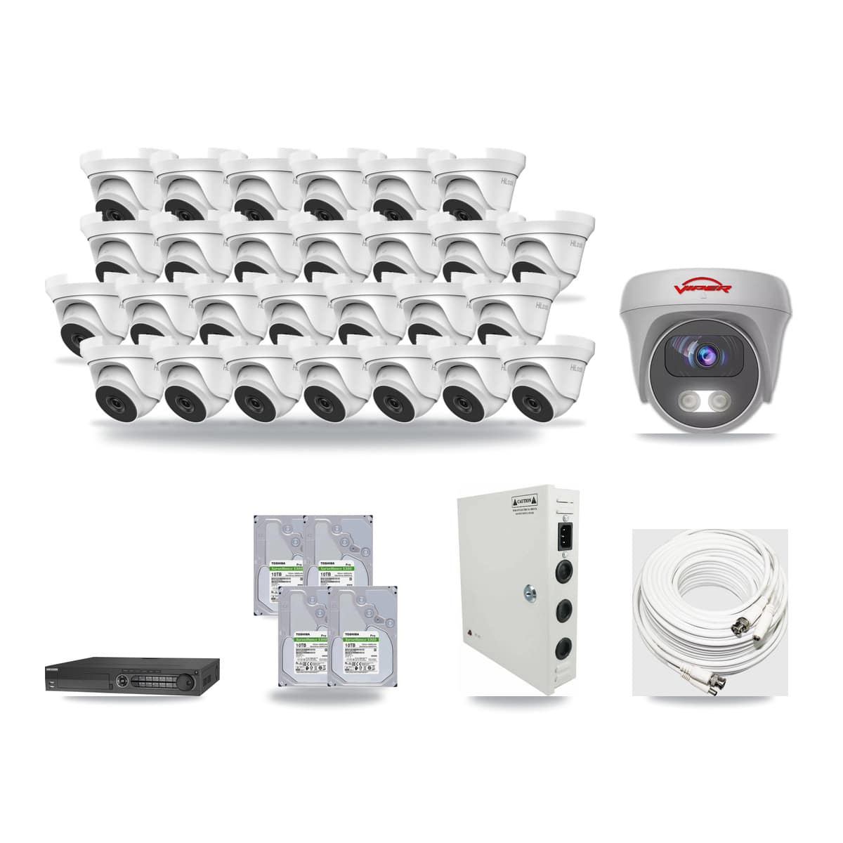 32-Channel 4MP – 5MP CCTV Kit — 27 4MP Turret + 1 White 5MP Cameras + 4× 10TB Recording (DS-7332HQHI Recorder) - Image 1