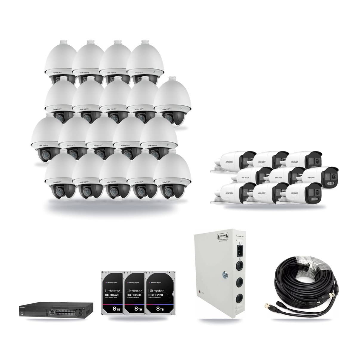 Hikvision 32-Channel 2MP – 5MP CCTV Kit — 19 2MP PTZ + 9 5MP Bullet Cameras + 3× 8TB Recording - Image 1