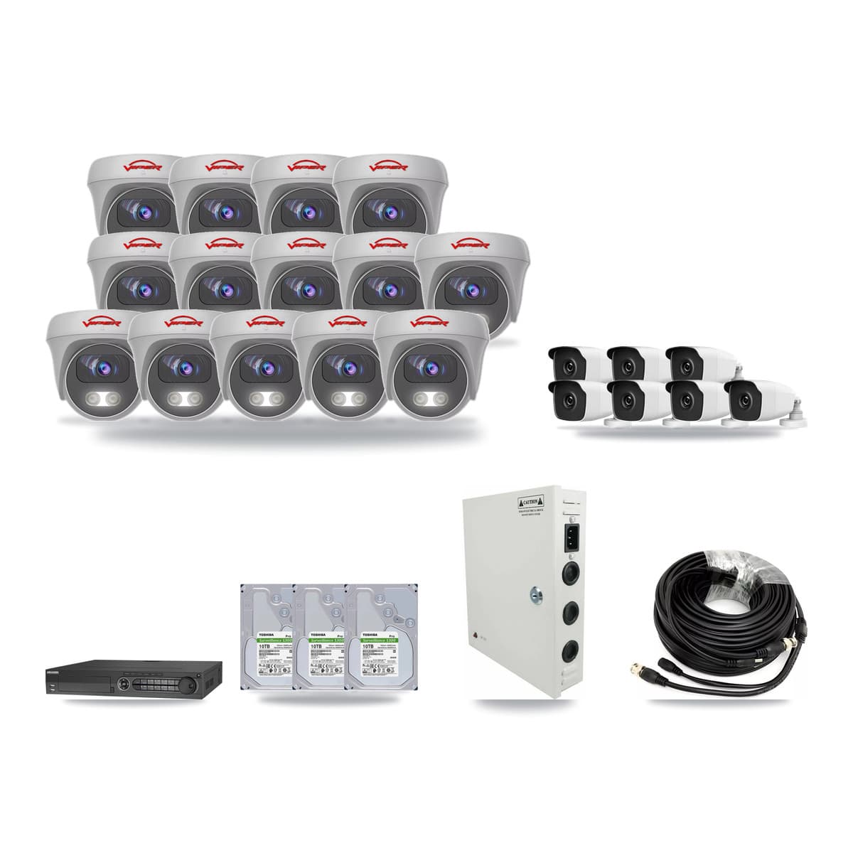32-Channel 3MP – 5MP CCTV Kit — 7 3MP Bullet + 14 5MP Cameras + 3× 10TB Recording - Image 1