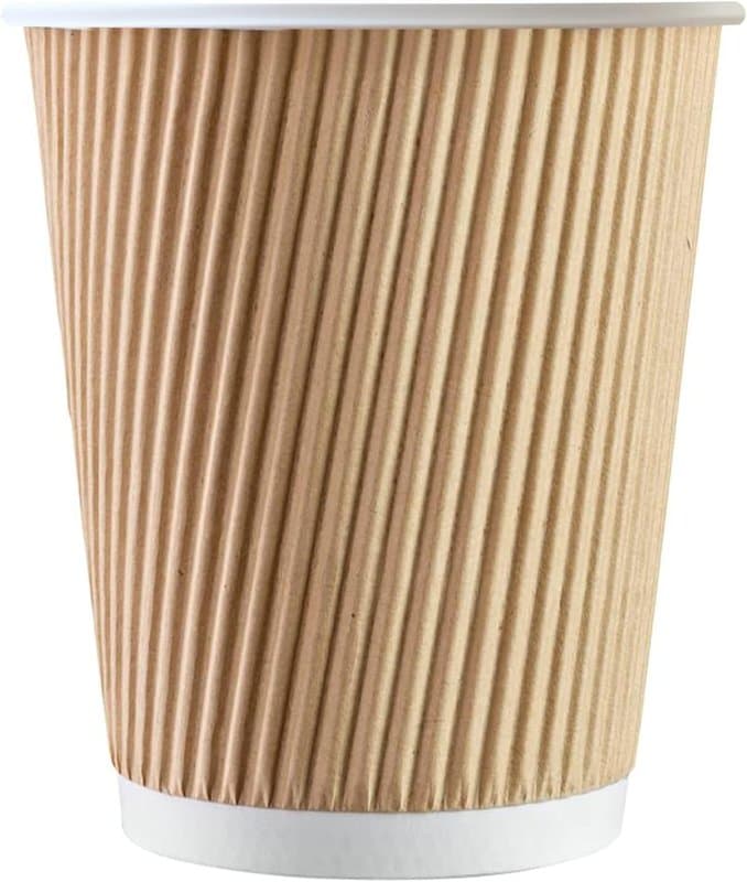 2oz Ripple Kraft Paper Cups – Insulated Beige Triple Wall Coffee Cups – Strong, Eco-Friendly Paper Cups – Recyclable Cups for Hot Drinks, Tea, Coffee and Beverages - Image 1