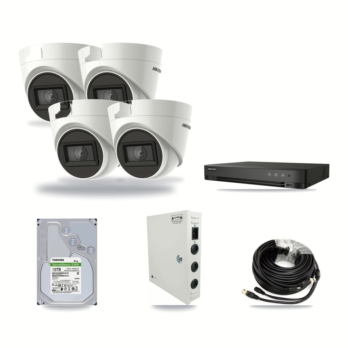 Hikvision 4-Channel 4K CCTV Kit — 4 Turret Cameras + 10TB Recording (DS-7204HUHI Recorder) - Image 1