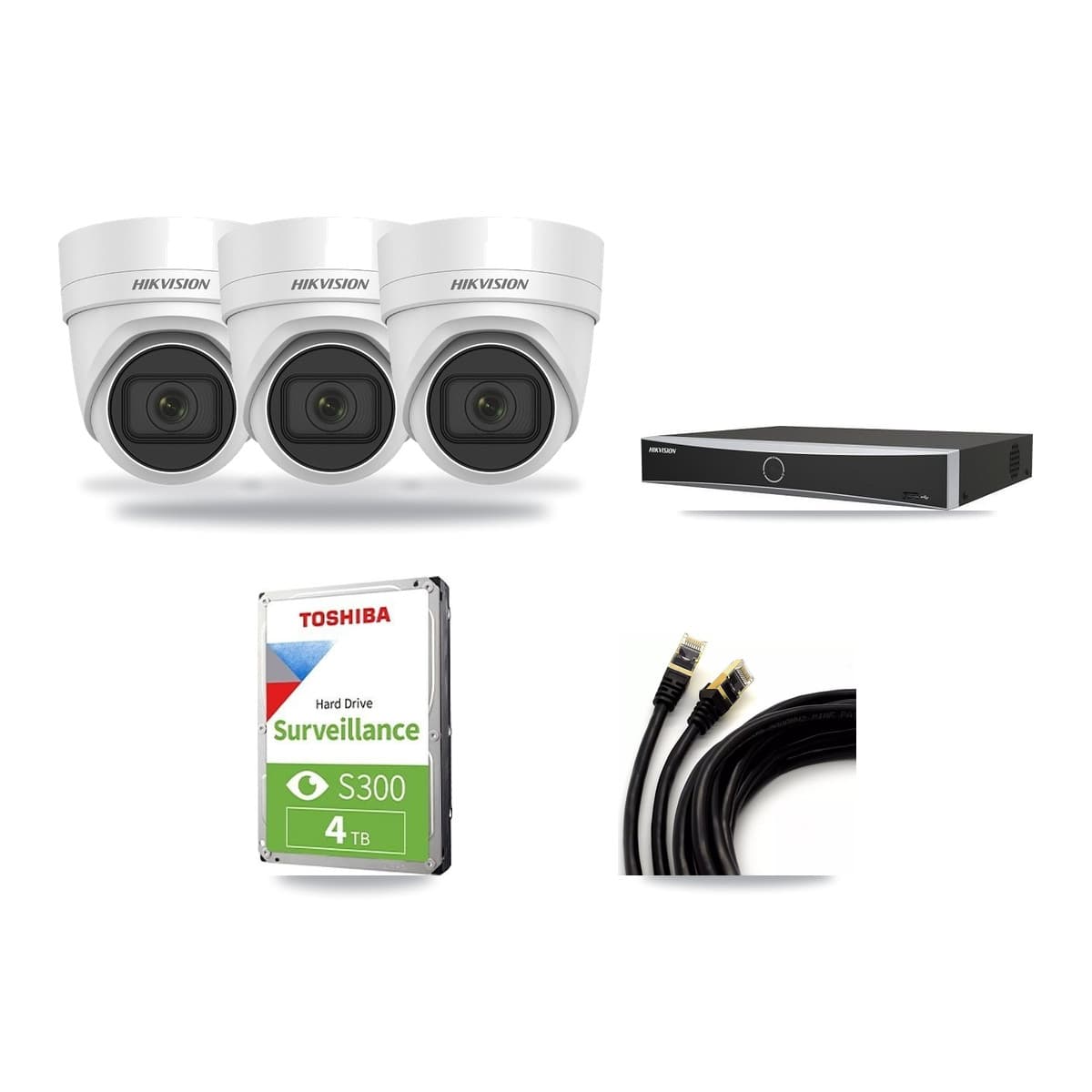 Hikvision 4-channel CCTV kit: 3 cameras (3× 4MP Turret), 4TB hard drive