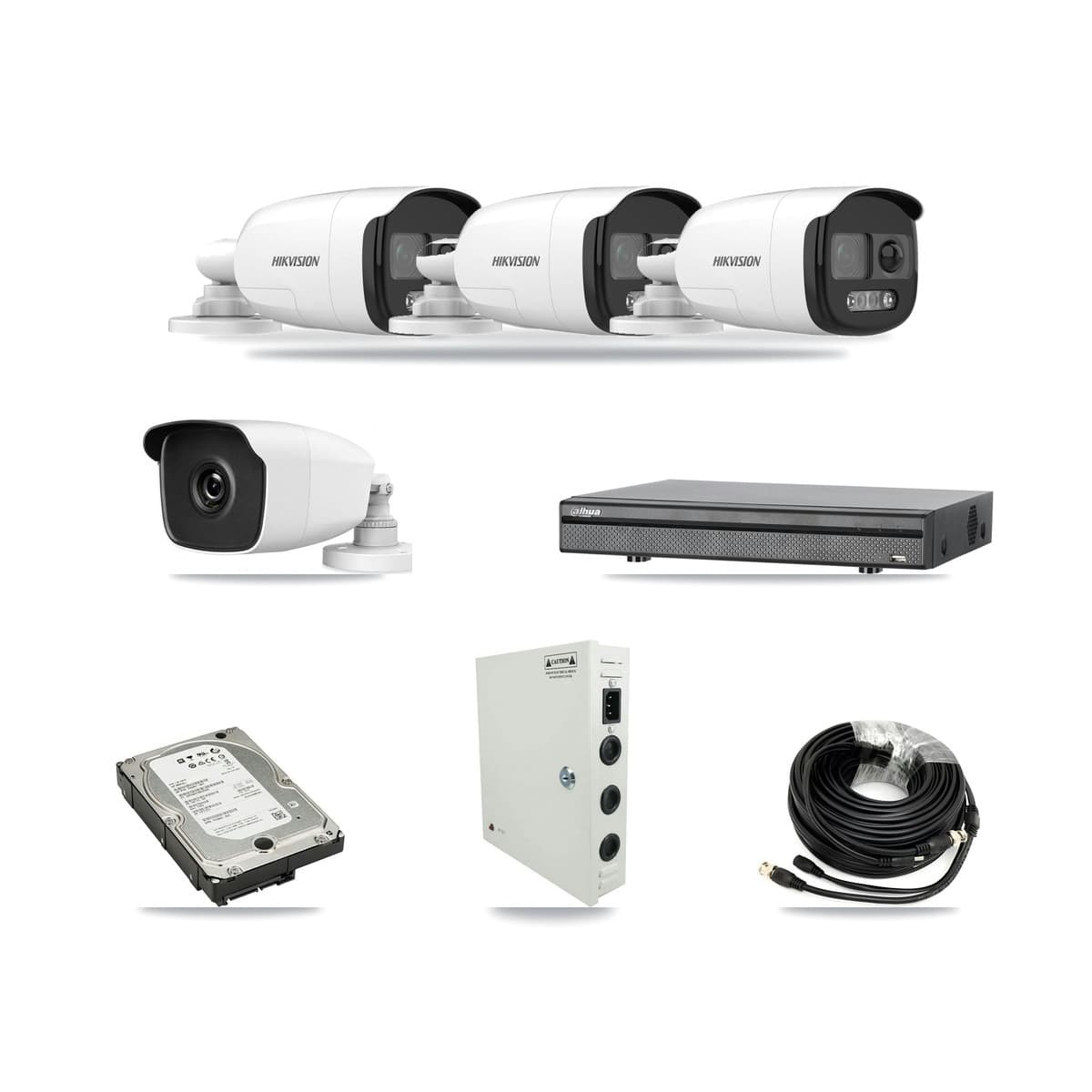 8-Channel 3MP – 5MP CCTV Kit — 3 5MP + 1 3MP Bullet Cameras + 5TB Recording (DH-XVR5108H Recorder) - Image 1