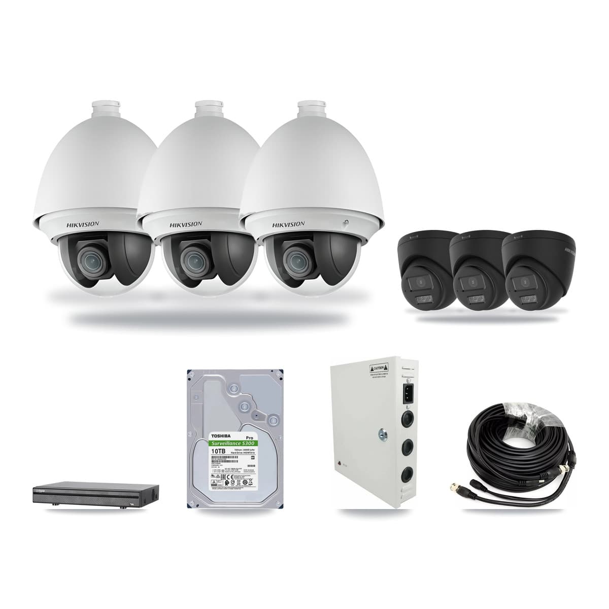 Hikvision & Dahua 8-Channel 2MP – 4K CCTV Kit — 3 2MP PTZ + 3 4K Turret Cameras + 10TB Recording - Image 1