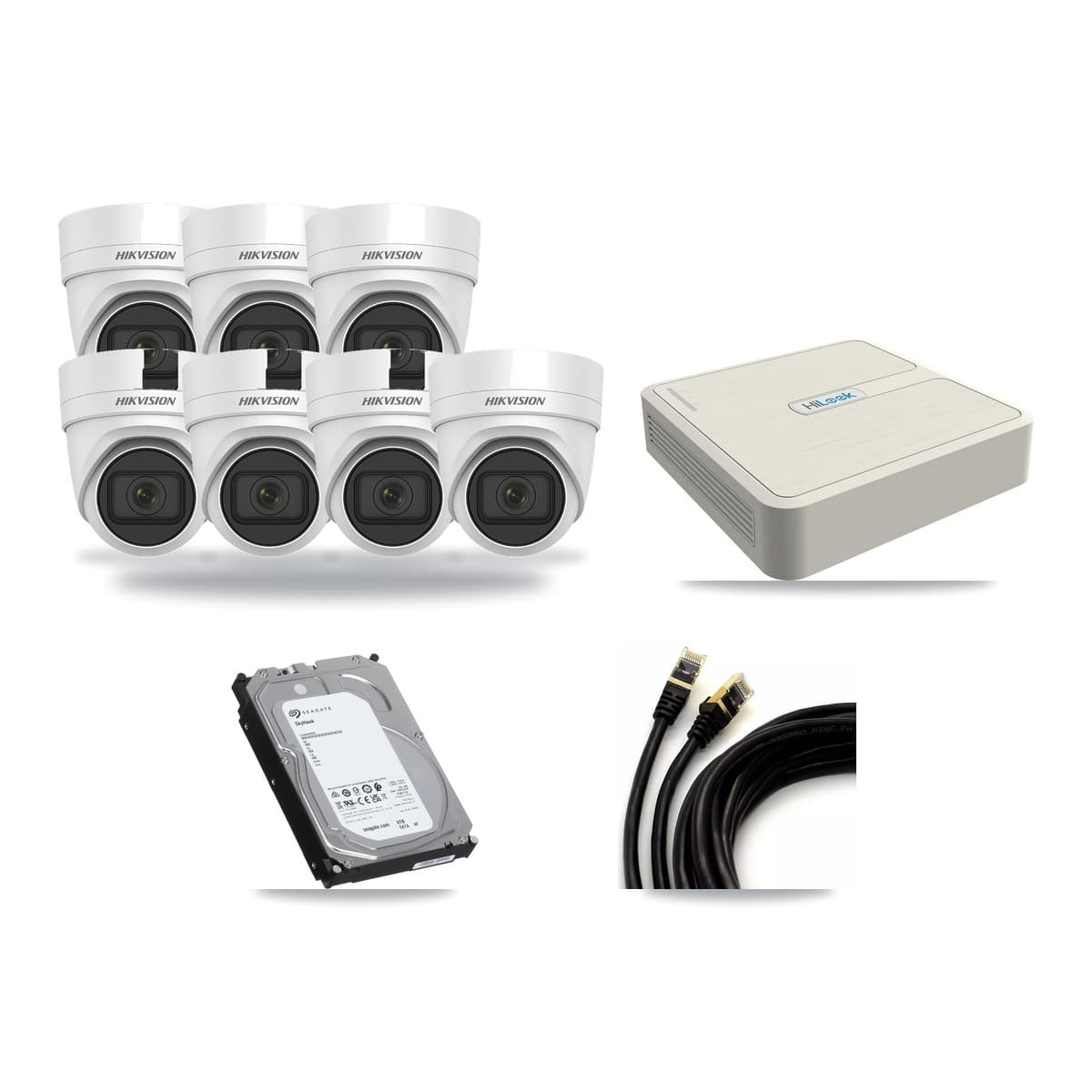 Hikvision & HiLook 8-Channel 4MP CCTV Kit — 7 Turret Cameras + 6TB Recording - Image 1
