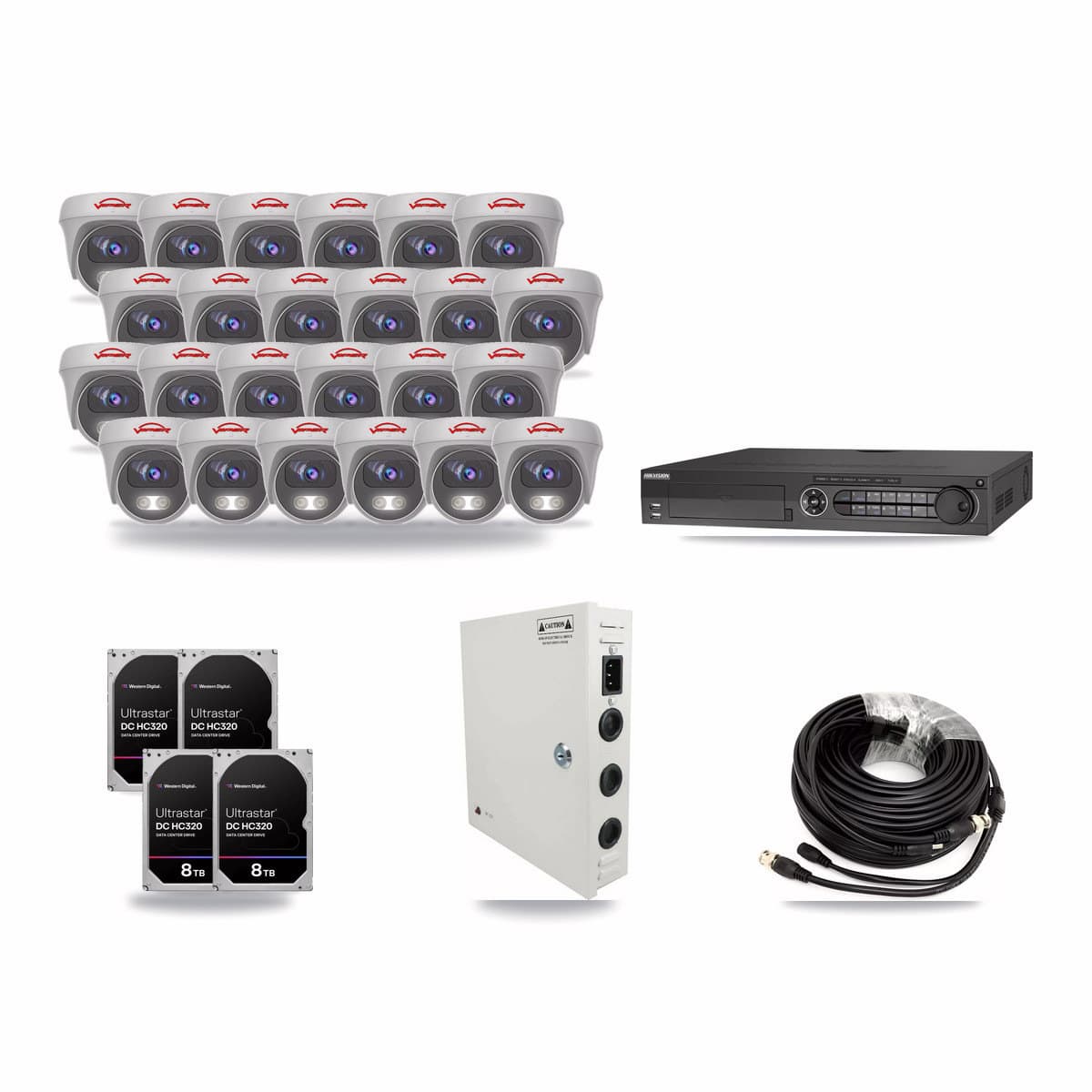 Hikvision 32-channel CCTV kit: 24 cameras (24× 5MP Camera), 4× 8TB hard drive