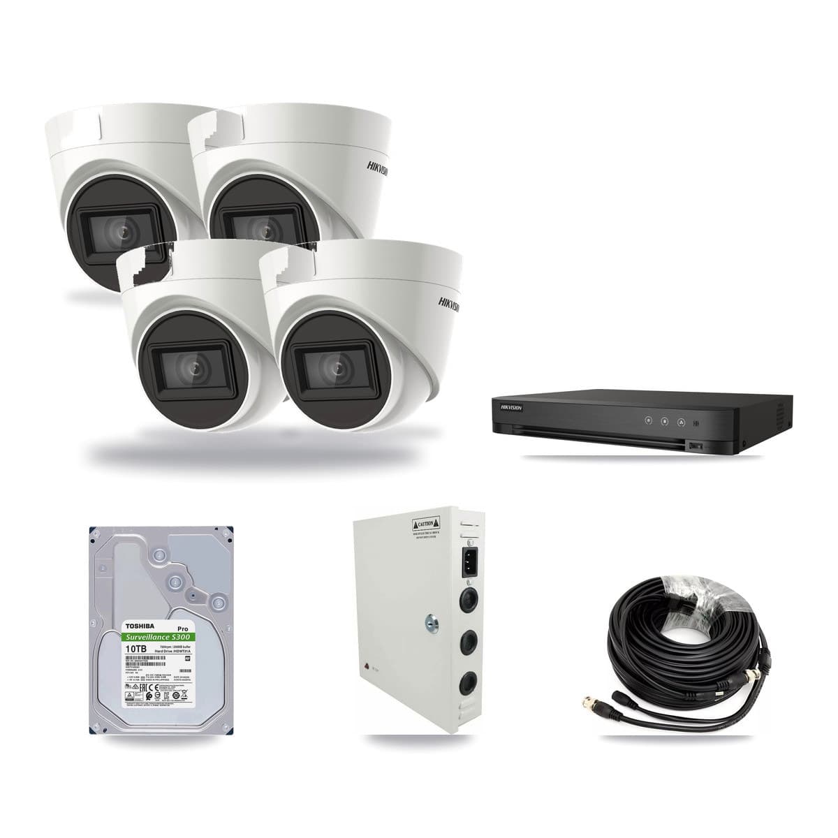Hikvision 4-channel CCTV kit: 4 cameras (4× 4K Turret), 10TB hard drive