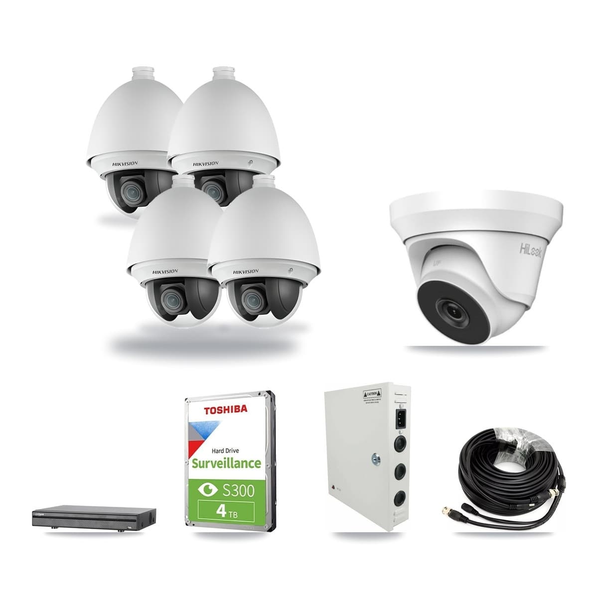 8-Channel 2MP – 4MP CCTV Kit — 4 2MP PTZ + 1 4MP Turret Cameras + 4TB Recording (DH-XVR5108H Recorder) - Image 1