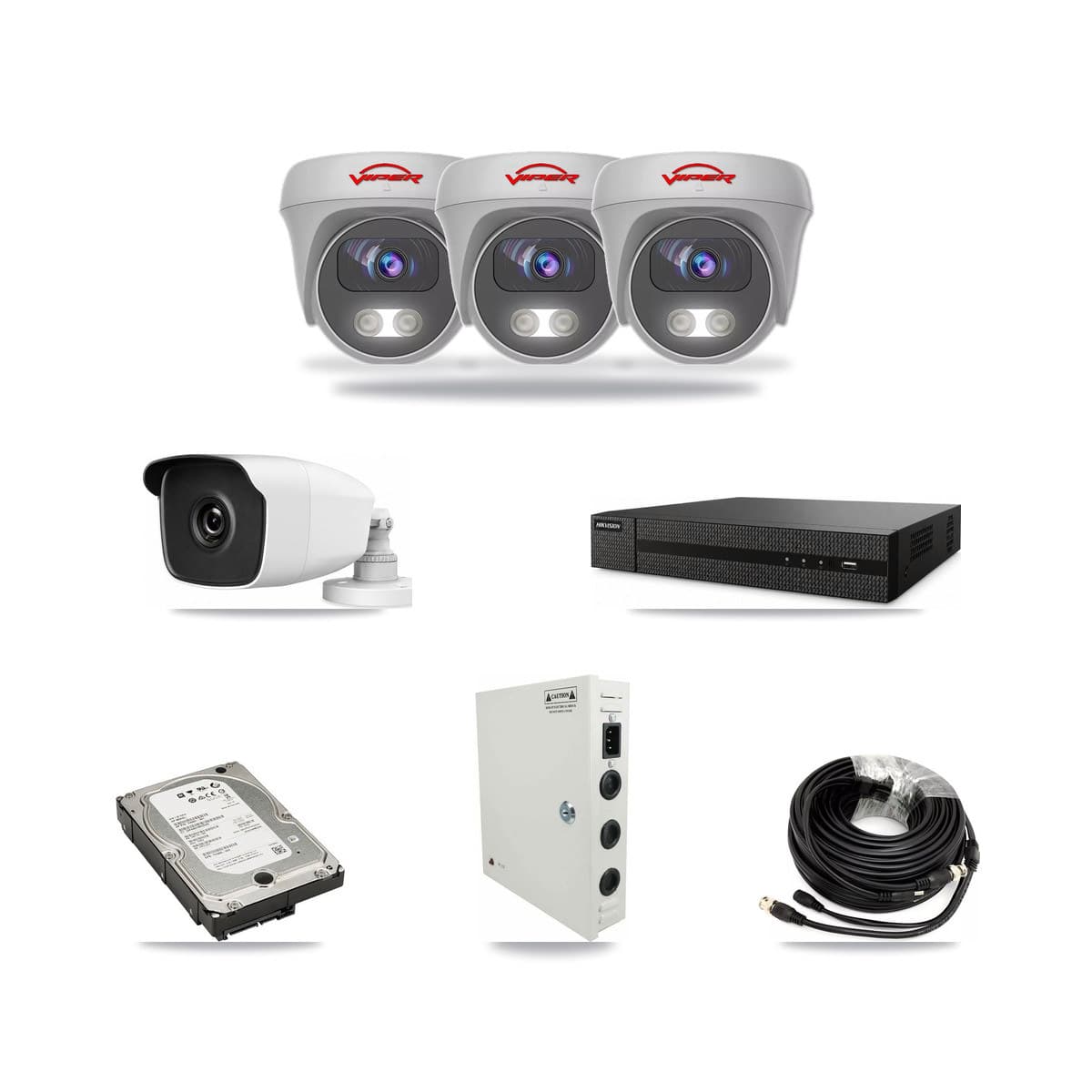 8-channel CCTV kit: 4 cameras (3× 5MP Camera + 1× 3MP Bullet), 5TB hard drive