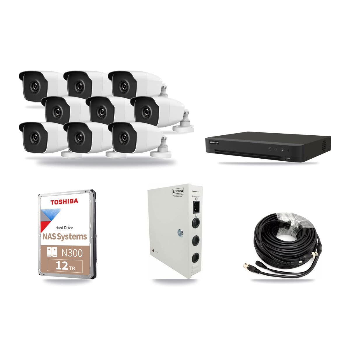 Hikvision 16-channel CCTV kit: 9 cameras (9× 3MP Bullet), 12TB hard drive