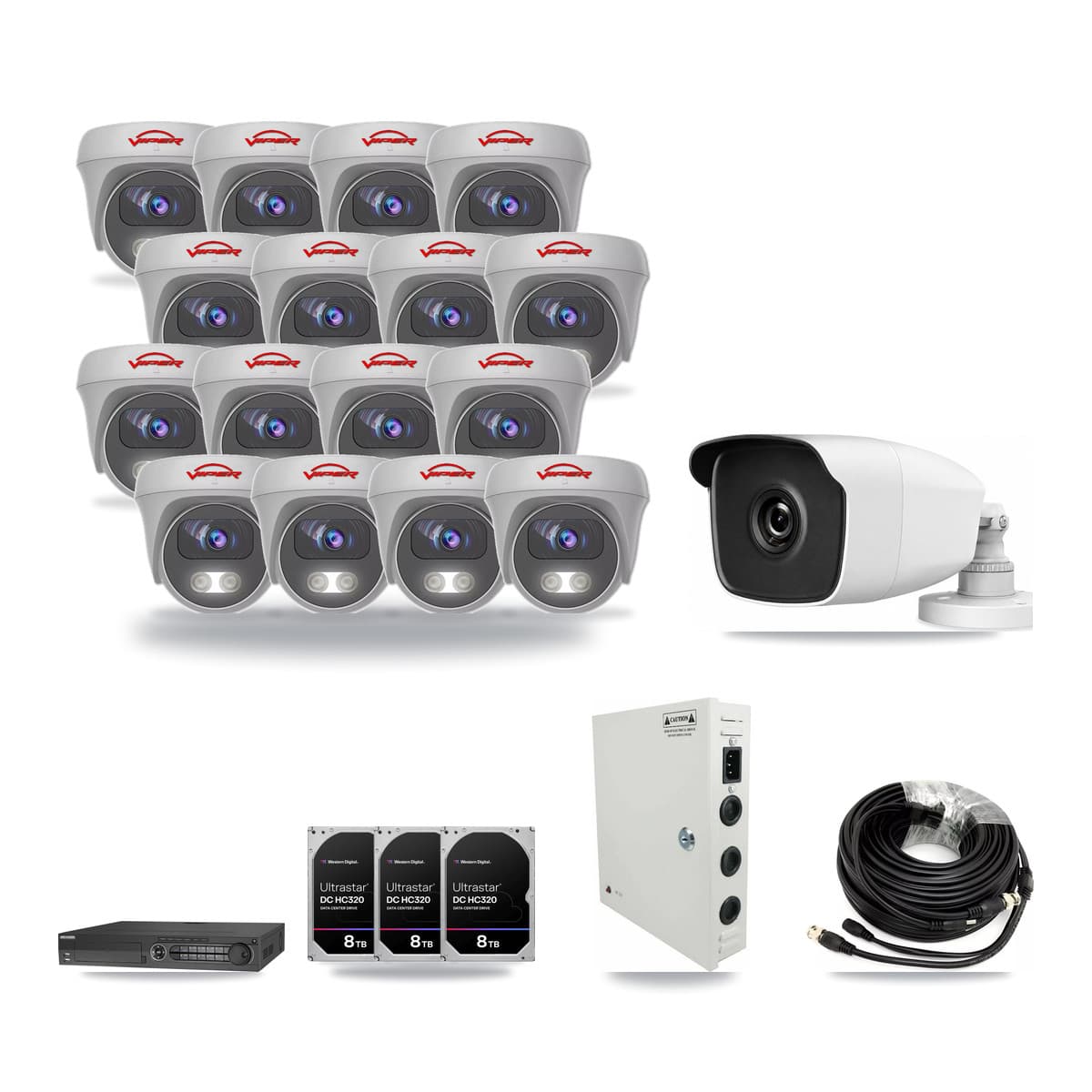 32-Channel 3MP – 5MP CCTV Kit — 1 3MP Bullet + 16 5MP Cameras + 3× 8TB Recording - Image 1