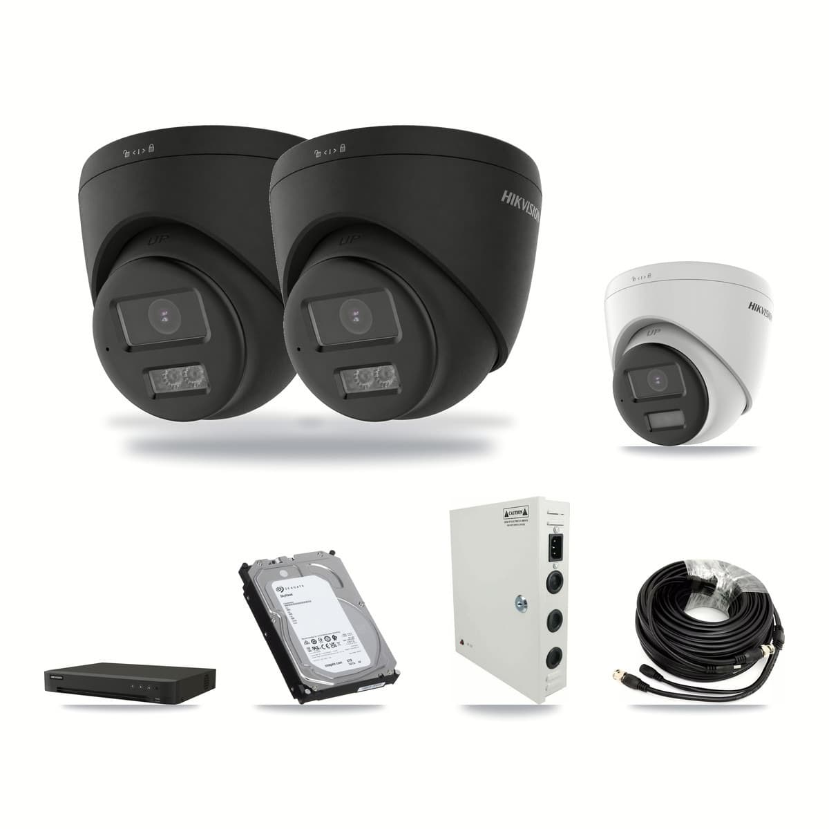 Hikvision 8-channel CCTV kit: 3 cameras (2× 4K Turret + 1× 5MP Turret), 6TB hard drive