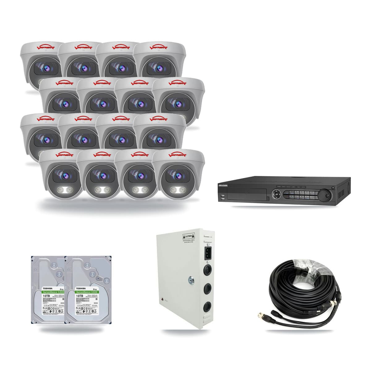 Viper & Hikvision 32-Channel 5MP CCTV Kit — 16 Cameras + 2× 10TB Recording - Image 1