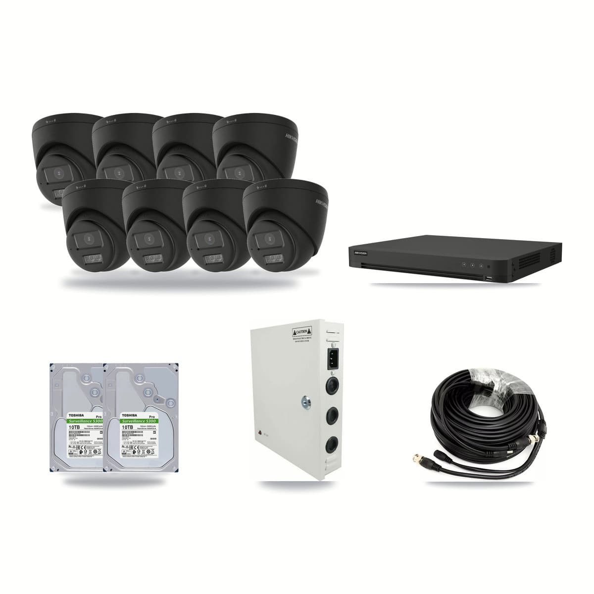 Hikvision 16-Channel 4K CCTV Kit — 8 Black Turret Cameras + 2× 10TB Recording - Image 1