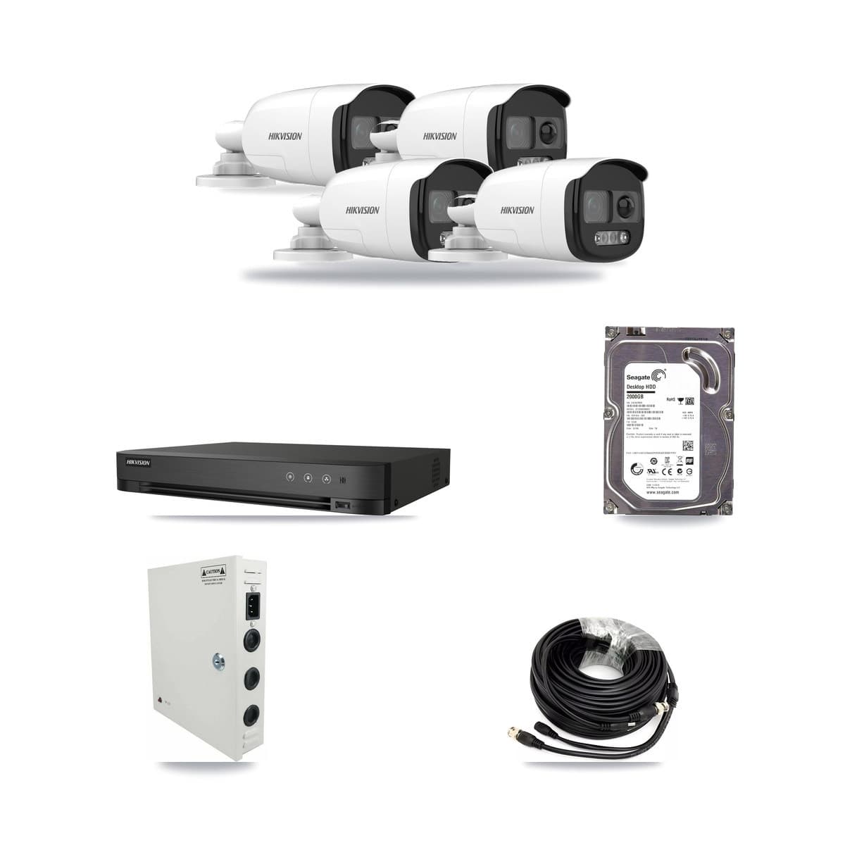 Hikvision 4-Channel 5MP CCTV Kit — 4 Bullet Cameras + 2TB Recording (DS-7204HUHI Recorder) - Image 1