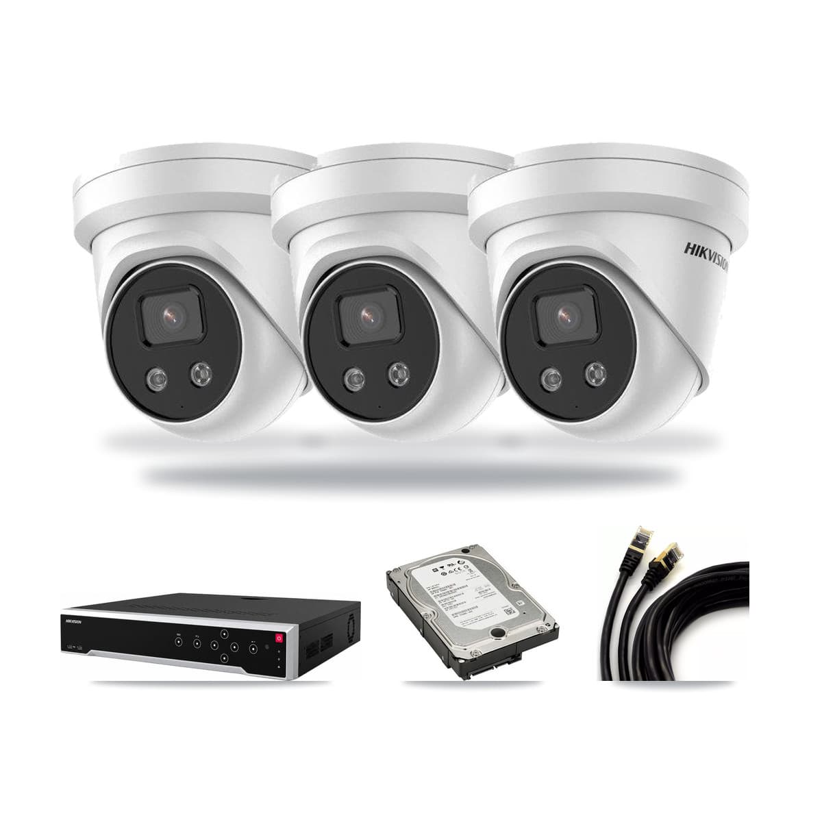 Hikvision 32-channel CCTV kit: 4 cameras (3× 5MP Turret + 1× 5MP Dome), 5TB hard drive