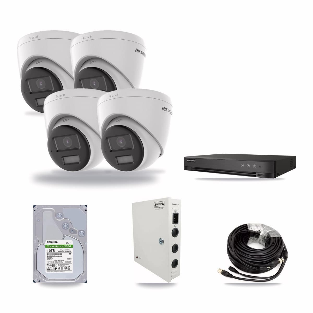 Hikvision 4-channel CCTV kit: 4 cameras (4× 4K Turret), 10TB hard drive