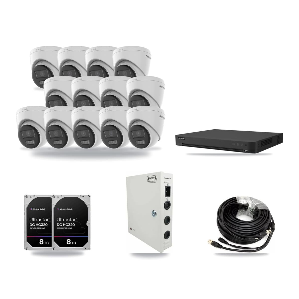 Hikvision 32-Channel 5MP CCTV Kit — 13 Turret Cameras + 2× 8TB Recording (IDS-7232HQHI Recorder) - Image 1