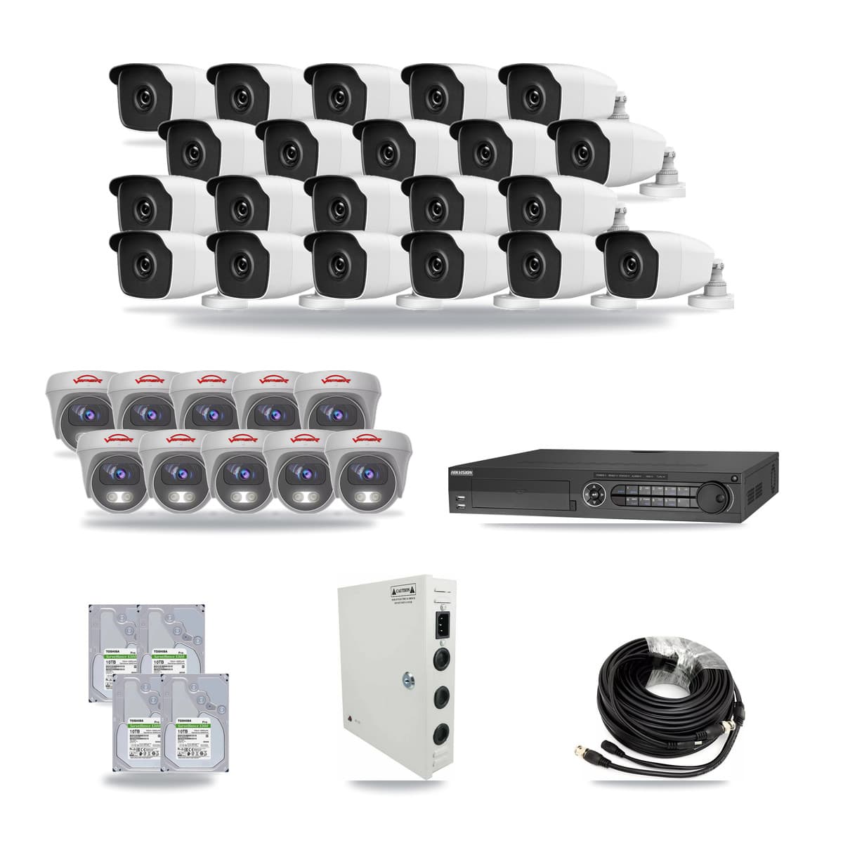 32-Channel 3MP – 5MP CCTV Kit — 21 3MP Bullet + 10 5MP Cameras + 4× 10TB Recording - Image 1