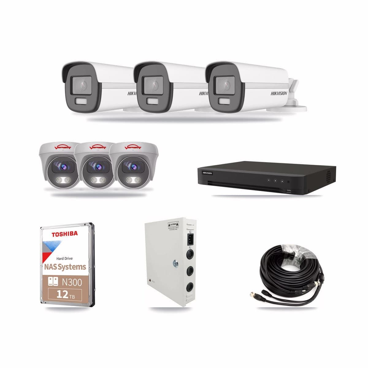 Hikvision & Viper 8-Channel 5MP – 4K CCTV Kit — 3 4K Bullet + 3 5MP Cameras + 12TB Recording - Image 1