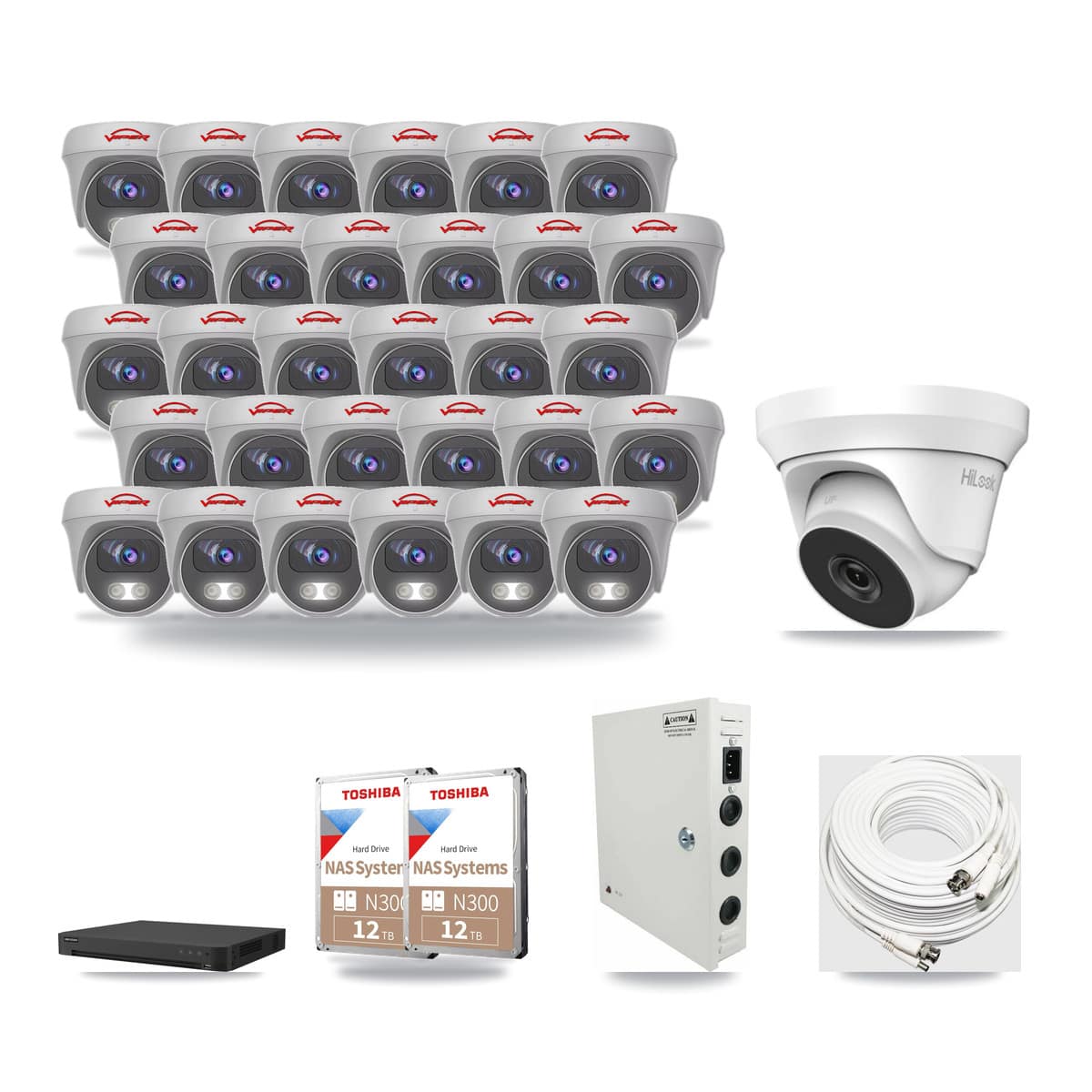 32-Channel 4MP – 5MP CCTV Kit — 1 4MP Turret + 30 5MP Cameras + 2× 12TB Recording - Image 1