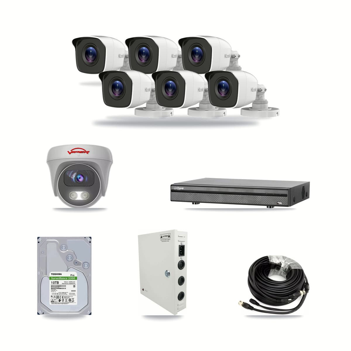 8-Channel 4MP – 5MP CCTV Kit — 6 4MP Bullet + 1 White 5MP Cameras + 10TB Recording (DH-XVR5108H Recorder) - Image 1
